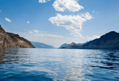 Lakefront surrounded by mountains in British Columbia